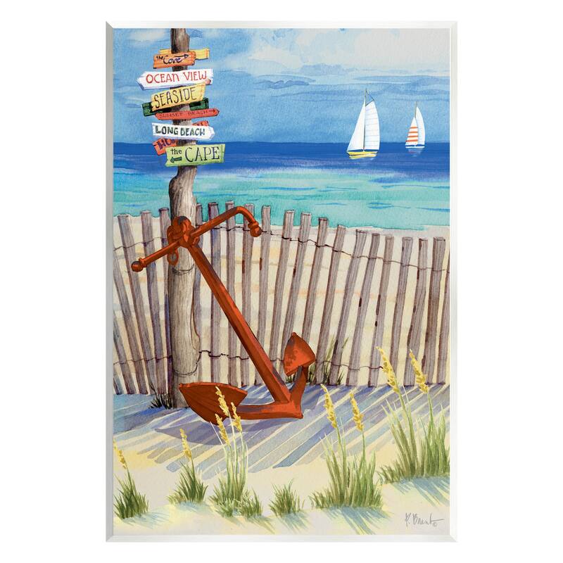 Stupell Anchor Leaning Beach Directions Sign Wall Plaque Art by Paul Brent - 10 x 15