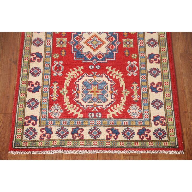 Red Traditional Kazak Accent Rug Hand-Knotted Wool Carpet - 2'9" x 4'1"
