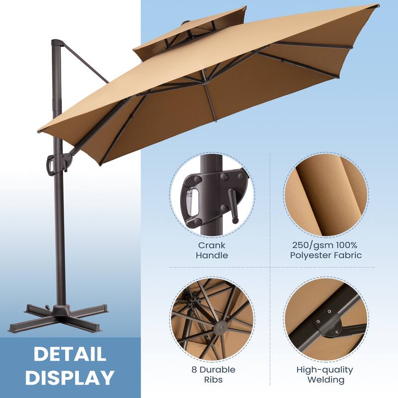 Crestlive Products 10FT Aluminum Square Double Top Patio Cantilever-Offset Umbrella