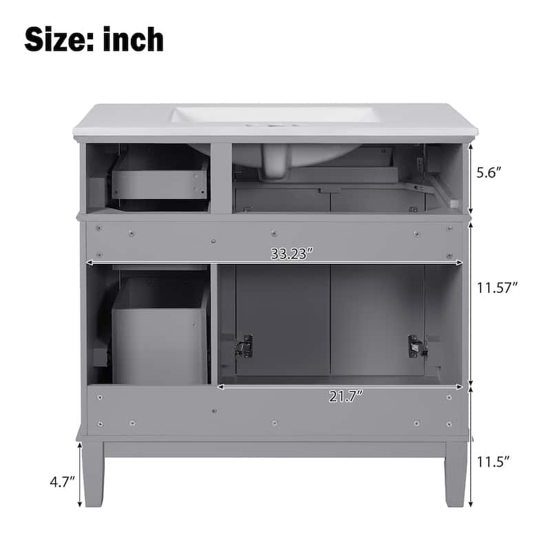36"Modern Bathroom Vanity with Ceramic Sink, Soft Close Doors, 4 Drawers for Storage, Elegant Design for Small Bathrooms