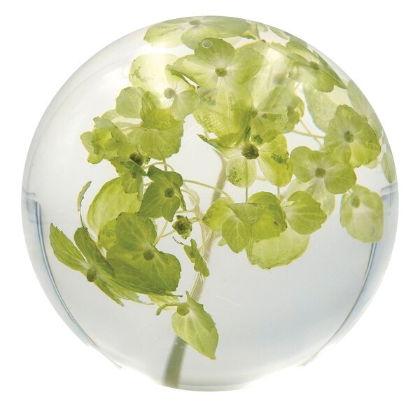 Dynasty Gallery Hydrangea Round Resin Paperweight - Real Preserved Green Flowers - 3 in. x 3 in. x 3 in.