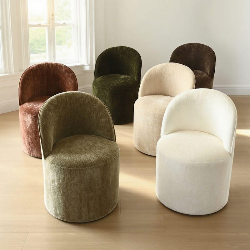 Chenille Rolling Upholstered Dining Chair with Castors (Set of 2)