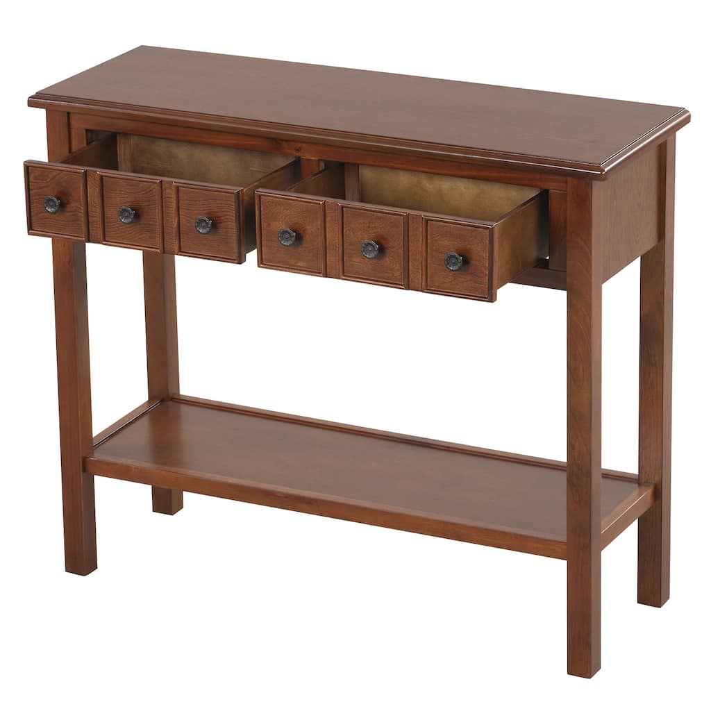 Espresso Rustic Console Table with Drawers and Shelf Solid Pine Wood Entryway Table - 38" x 13" x 32"