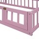 preview thumbnail 13 of 13, Pink Twin Size Wooden Floor Bed with Fence and Detachable Headboard for Kids