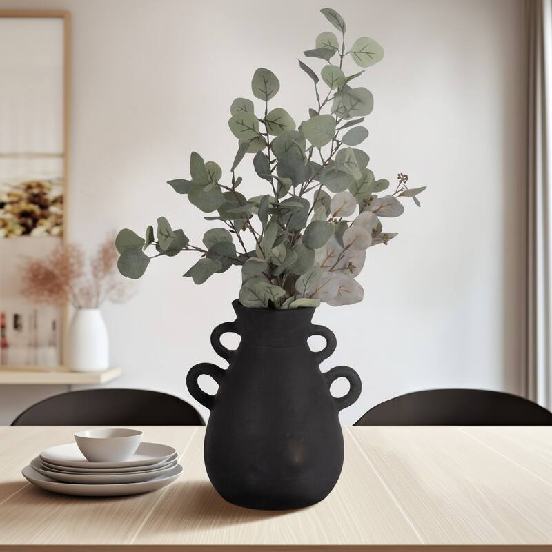 Sagebrook Home Terracotta Vase With 4 Handles, Amphora, Solid - Black