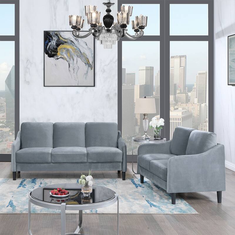 Mid-century Modern Upholstered Velvet Sofa Set with Armchair, Loveseat, 3-Seater Sofa