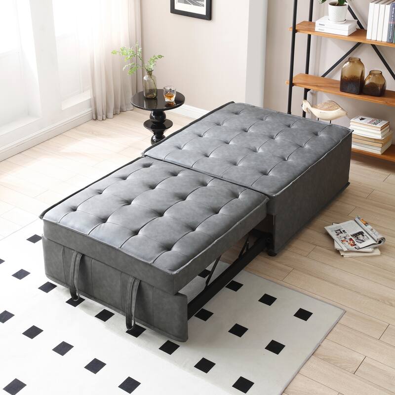 Multipurpose Linen Fabric Ottoman Lazy Sofa Pulling Out Sofa Bed - Dark Grey-1