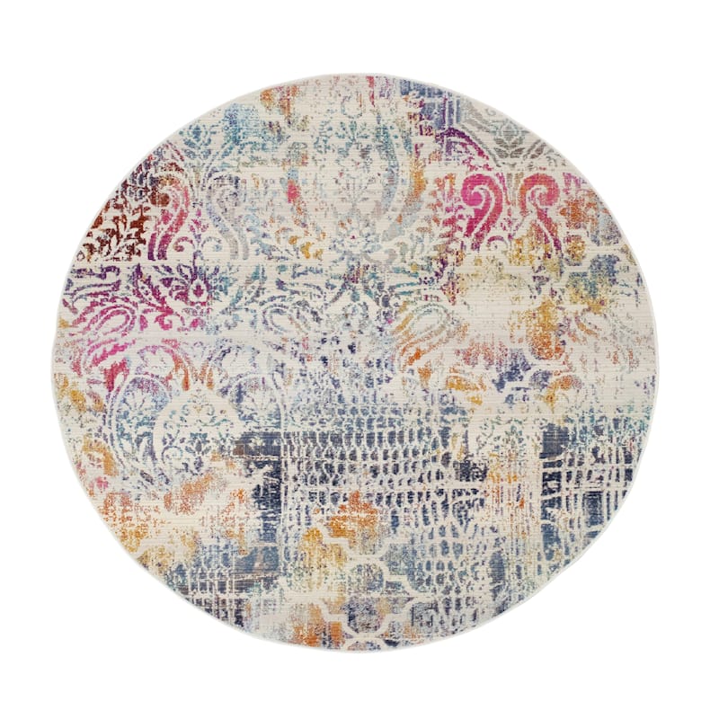 Webster Low-Pile Todd Rug - 5'0" x 5'0" - Ivory/Pink