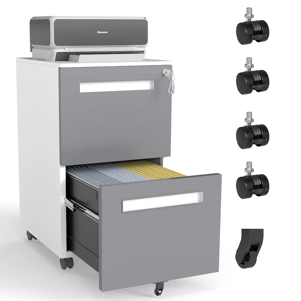 2-Drawer Mobile File Cabinet with Lock, All-Steel Metal Storage Cabinet on 360°Wheels, Holds A4/Letter/Legal Files