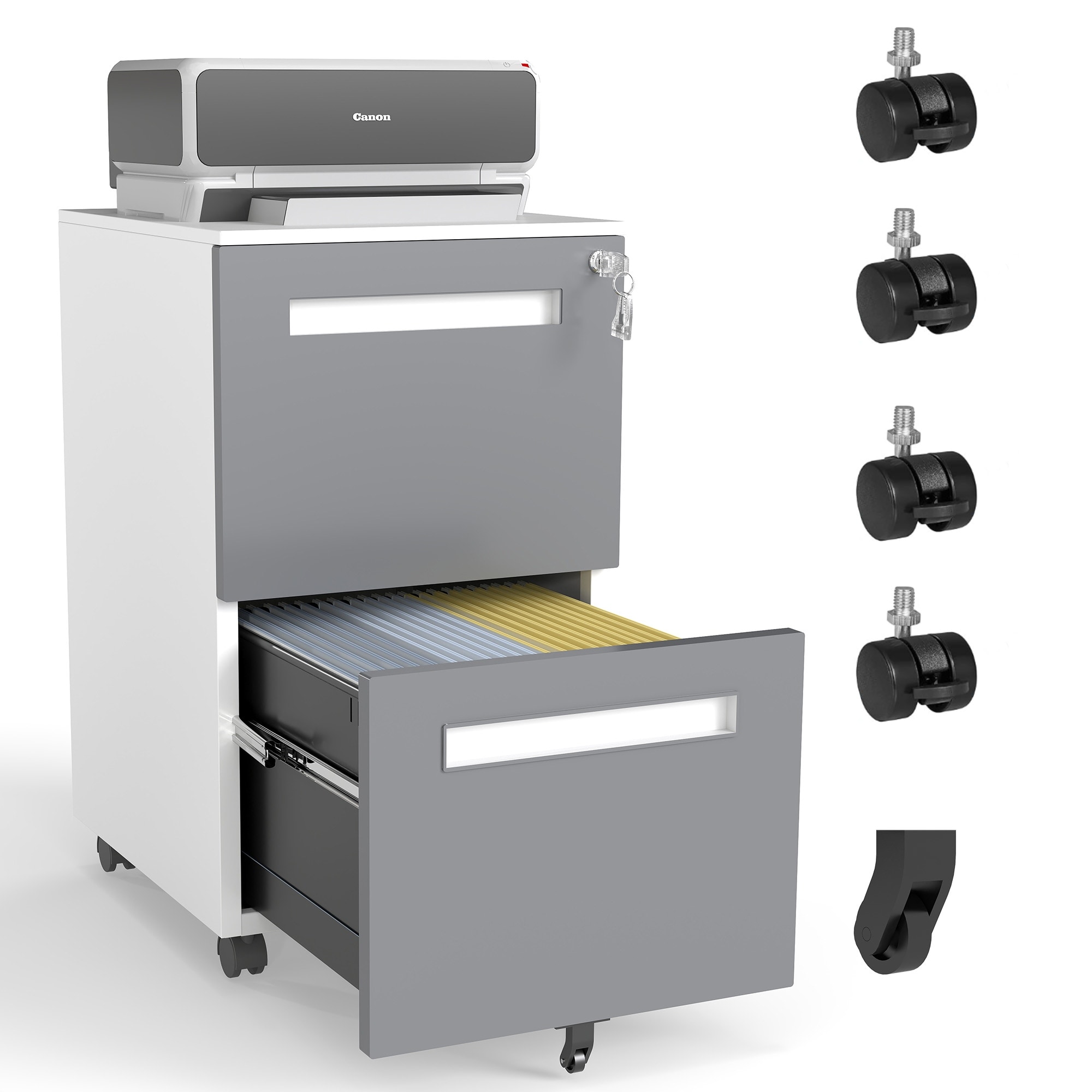2-Drawer Mobile File Cabinet with Lock, All-Steel Metal Storage Cabinet on 360°Wheels, Holds A4/Letter/Legal Files