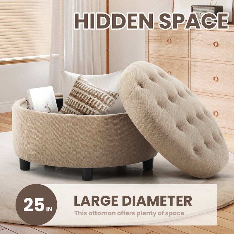 RENEWLINE Fabric Storage Ottoman with Tray Lid - Footrest & Hidden Storage for Living Room​
