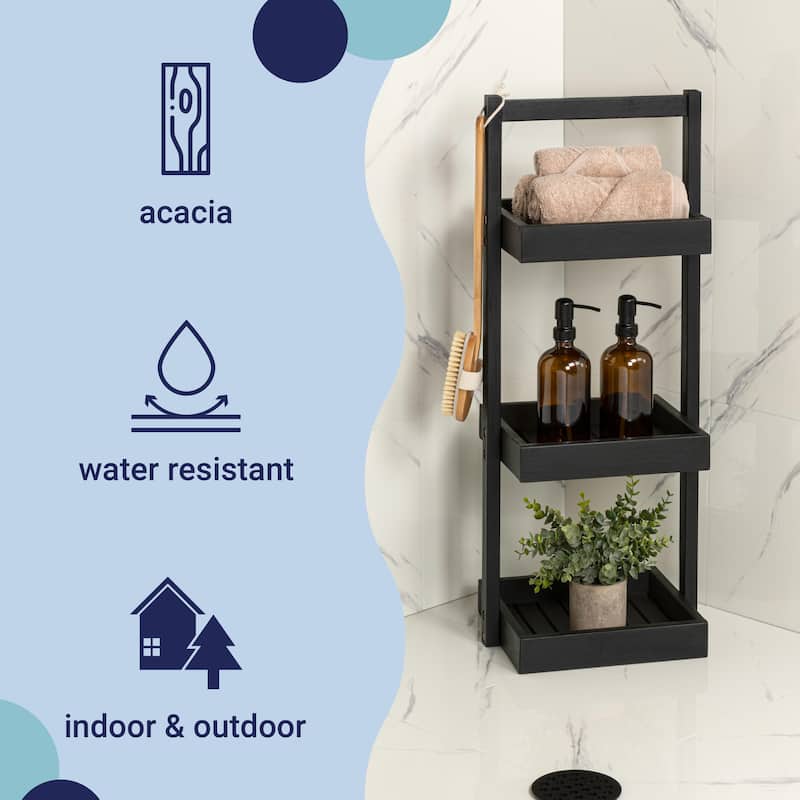 30"Rustic 3-Tier Acacia Wood Freestanding Bathroom Shower Caddy