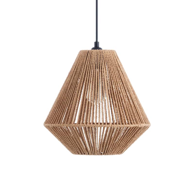 CO-Z Boho Handwoven Hemp Rope Pendant Light Fixture - Tan