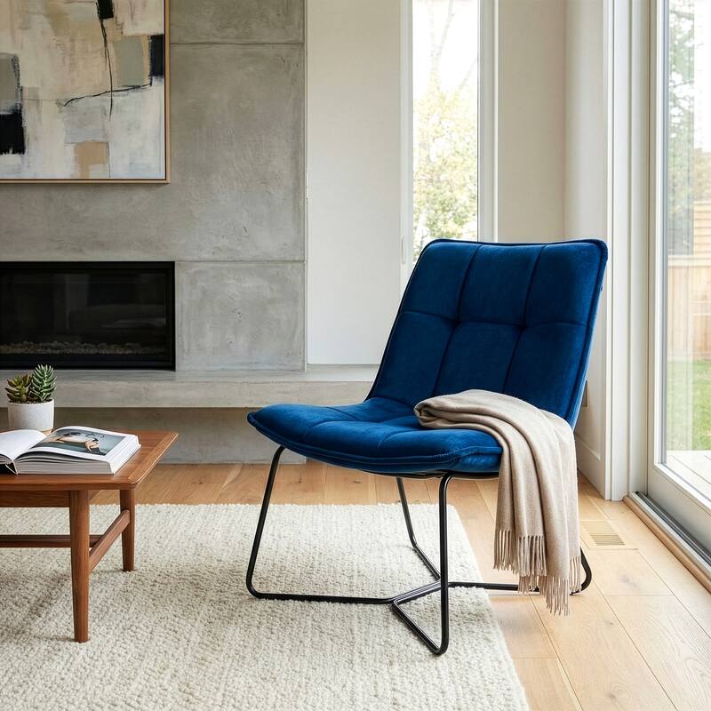 Aurele Armless Accent Chair with Black Metal Legs