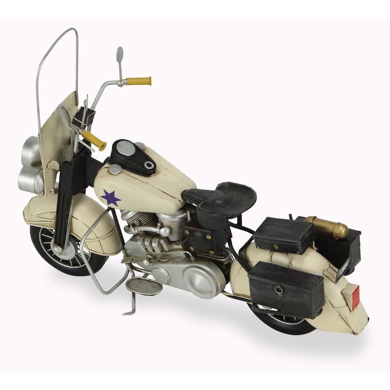 HomeRoots 10" Cream Metal Hand Painted Early 1900's Police Motorcycle Model Model Motorcycle - 16.5' X '9.5' X '5.5