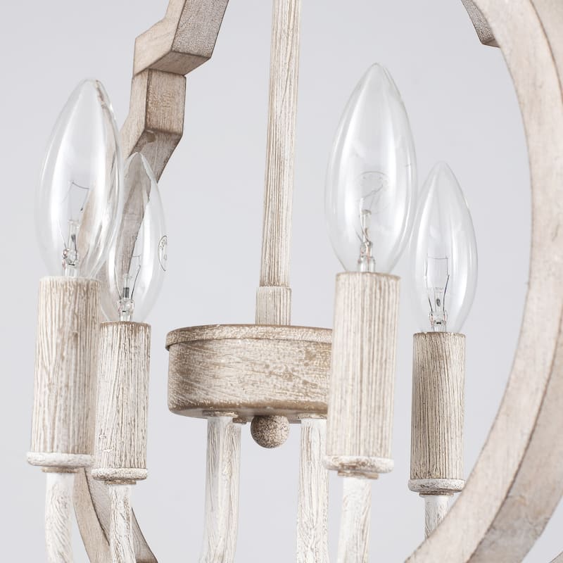 4-Light 16.33"W Wooden Lantern Rustic Chandeliers for Dining Room Kitchen