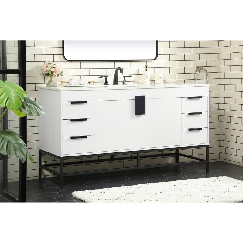 Icon 48 - 60 Inch Single Bathroom Vanity with Ivory White Engineered Marble