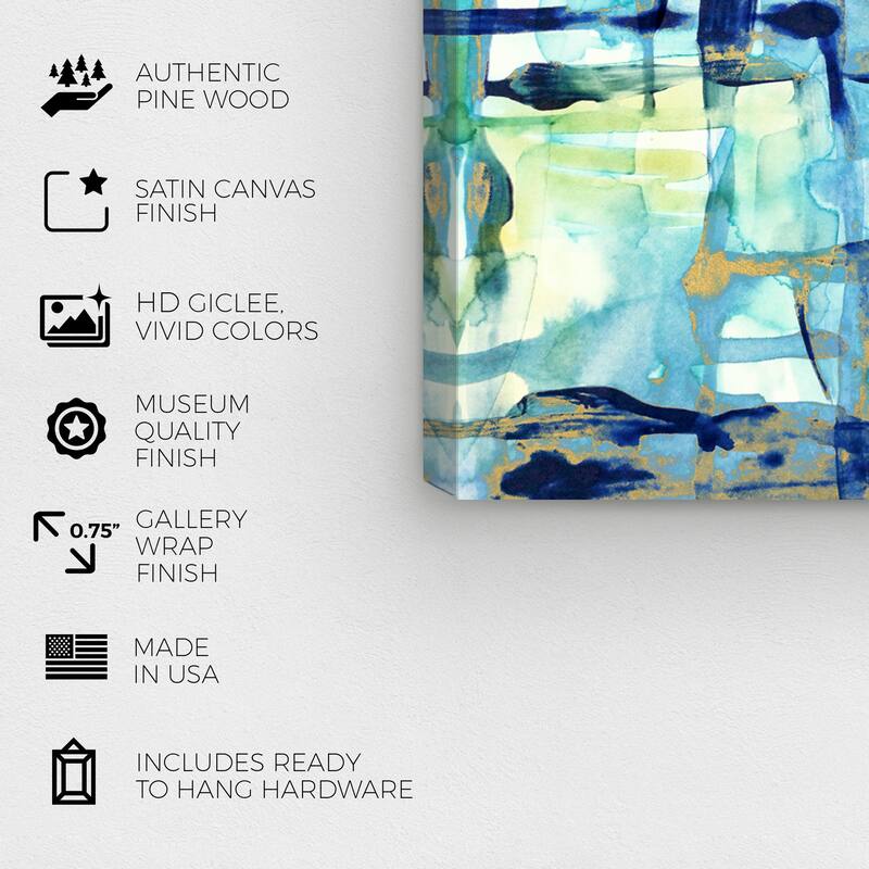 Wynwood Studio Canvas Abstract Golden Tidal Tempest Blue and Modern & Contemporary Wall Art Canvas Print