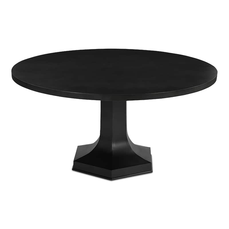 NADAAL STUDIOS Jorvik Dining Table for 6, Cast Iron Hexagon Base, Sculptural Black Finish - 30.0in H X 60.0in D X 60.0in W
