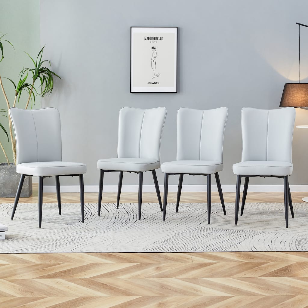 Roomfitters Minimalist Dining Chairs with Light Grey PU Seats and Black Metal Legs, Set of 4 for Kitchen or Office