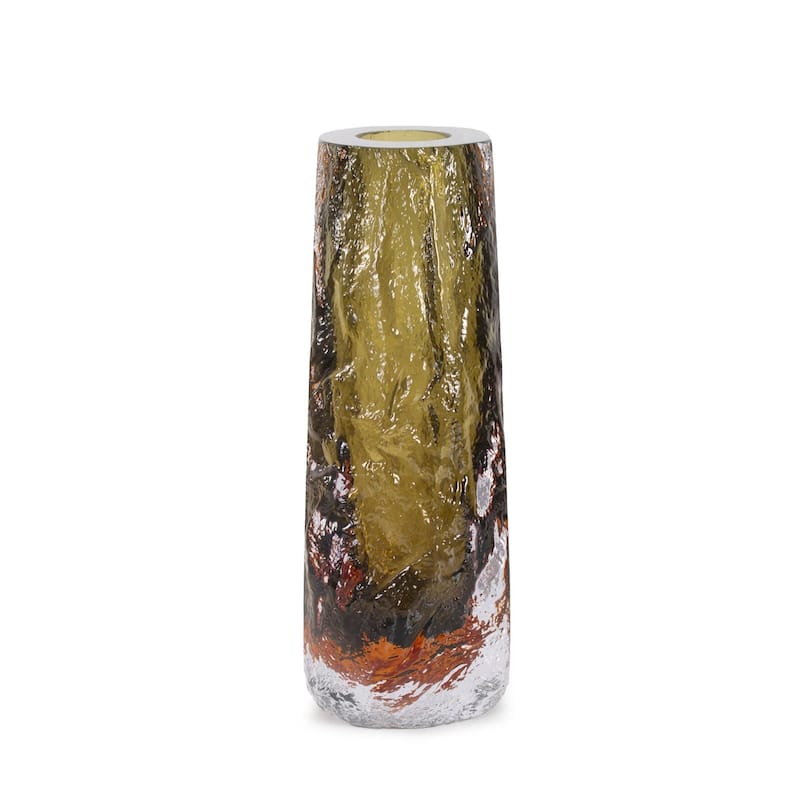 Dusty Olive Crystalized Glass Vase- Tall
