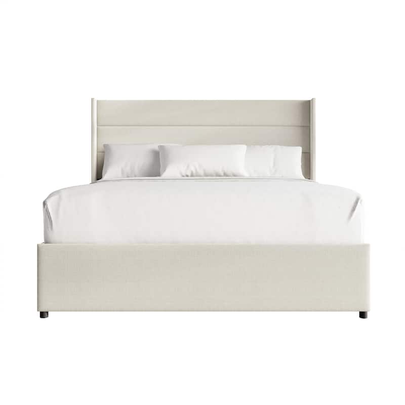 CraftPorch Modern Wingback Platform Lift Up Storage Bed - Beige - Full