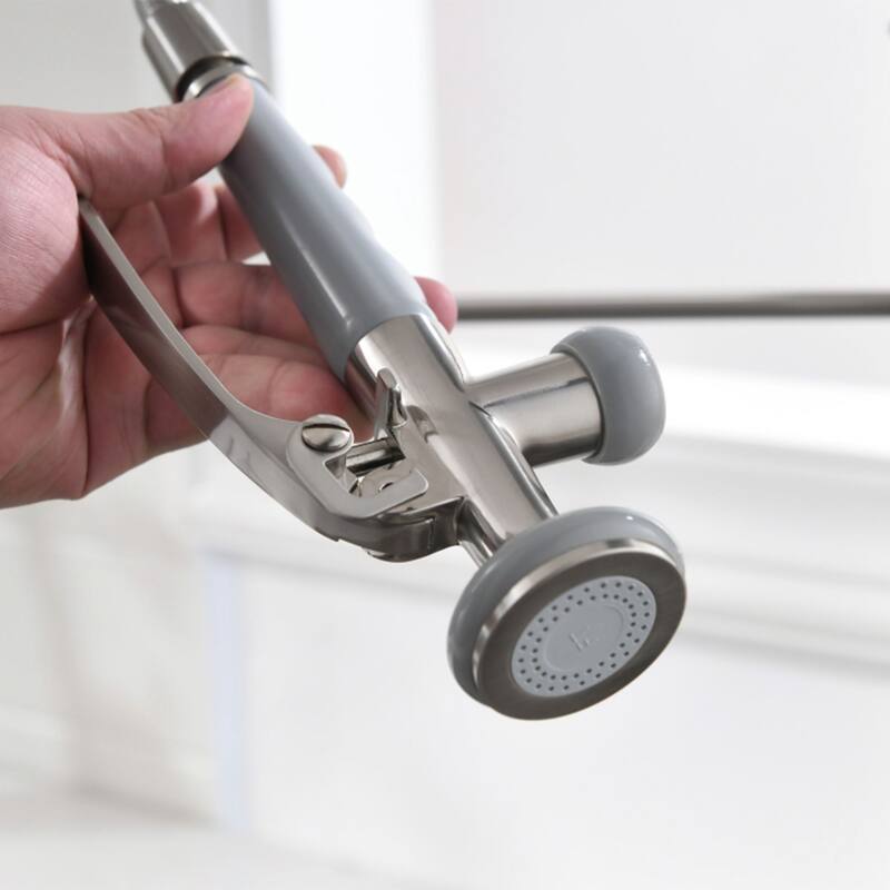 Single Handle Pull Down Sprayer Brushed Nickel Kitchen Faucet, Kitchen Sink Faucet with LED Light