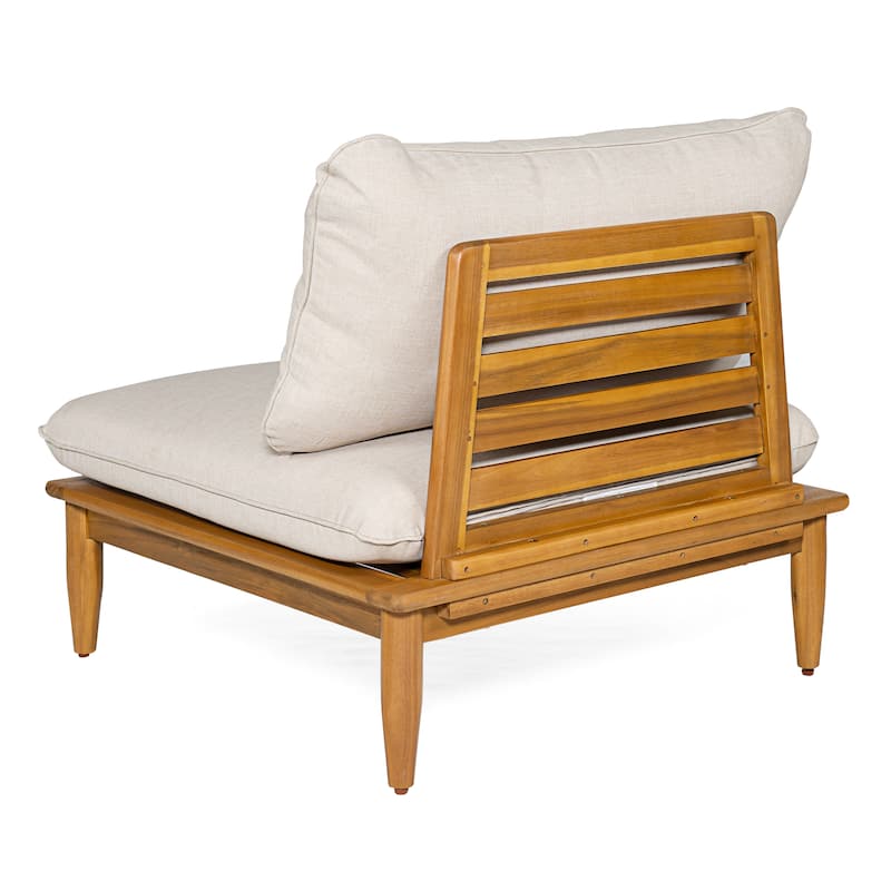 Scott Living Sacova Outdoor Acacia Wood Armless Chair, Teak Finish Frame with Beige Cushion, Set of 2