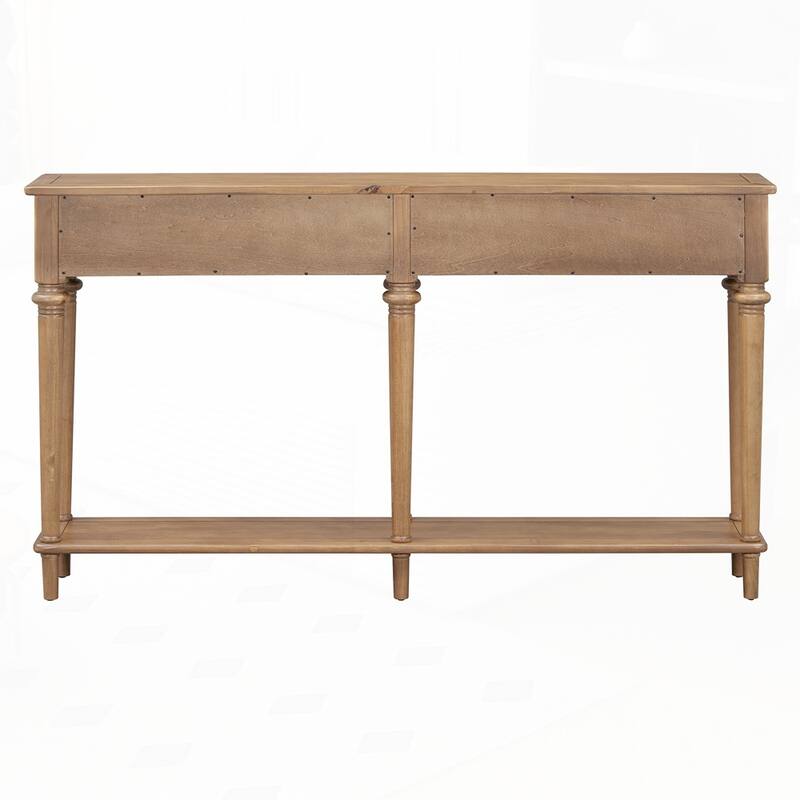 Retro Console Table with Open Shelf and 4 Drawers for Entryways