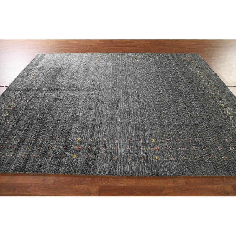 Gabbeh Area Rug Hand-Knotted Grey Wool Carpet - 7'11"x 9'10"