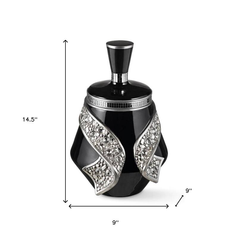 9" Black And Silver Resin Jewelry Box With Faux Crystals