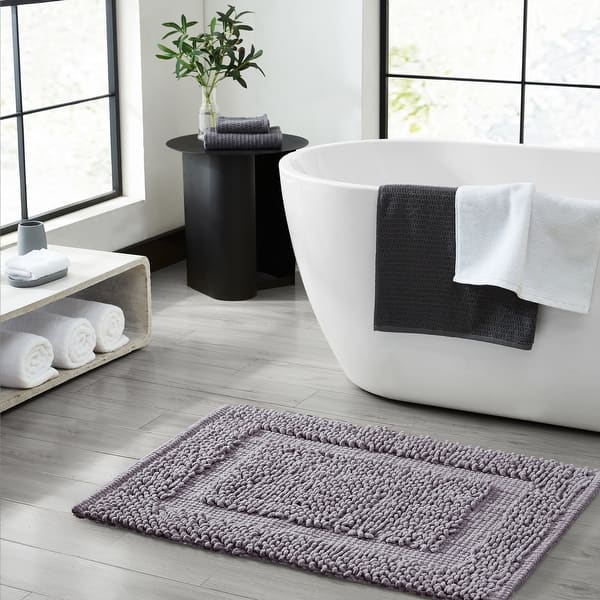 Sophie Border Ultra-plush Chenille Non-Slip Cotton Bath Mat - 27 x 45 - Charcoal Grey