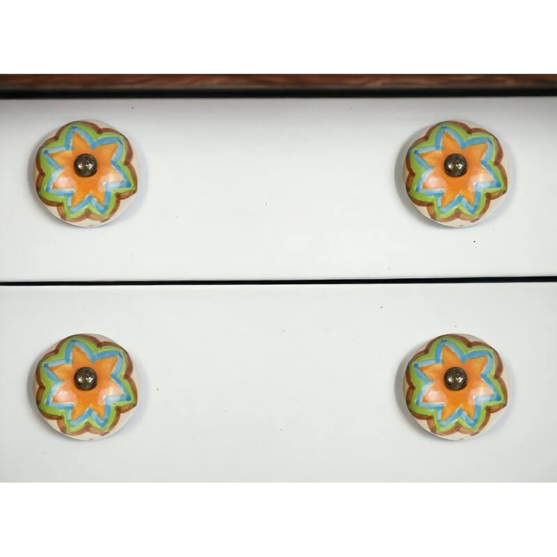HomeRoots Set of Eight Blue And Orange Ceramic And Metal Drawer Pull Knobs - 1.5' X '1.5' X '1.5 - Orange/Blue - 1.5' X '1.5' X '1.5