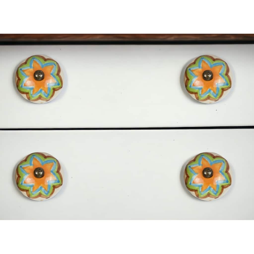 HomeRoots Set of Eight Blue And Orange Ceramic And Metal Drawer Pull Knobs - 1.5' X '1.5' X '1.5