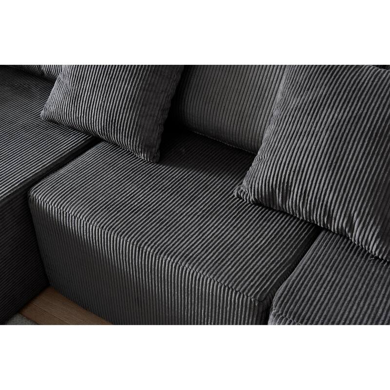 L Shaped Sectional Foam Sofa, Upholstered Corduroy Fabric Sofa, Modular Cloud Couch with Chaise Lounge & Removable Covers