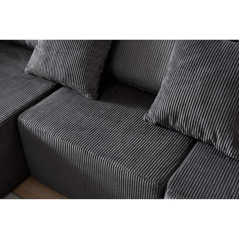 Modern Modular Sectional Sofa with Striped Corduroy and Foam Cushion, for Living Room and Guest Room