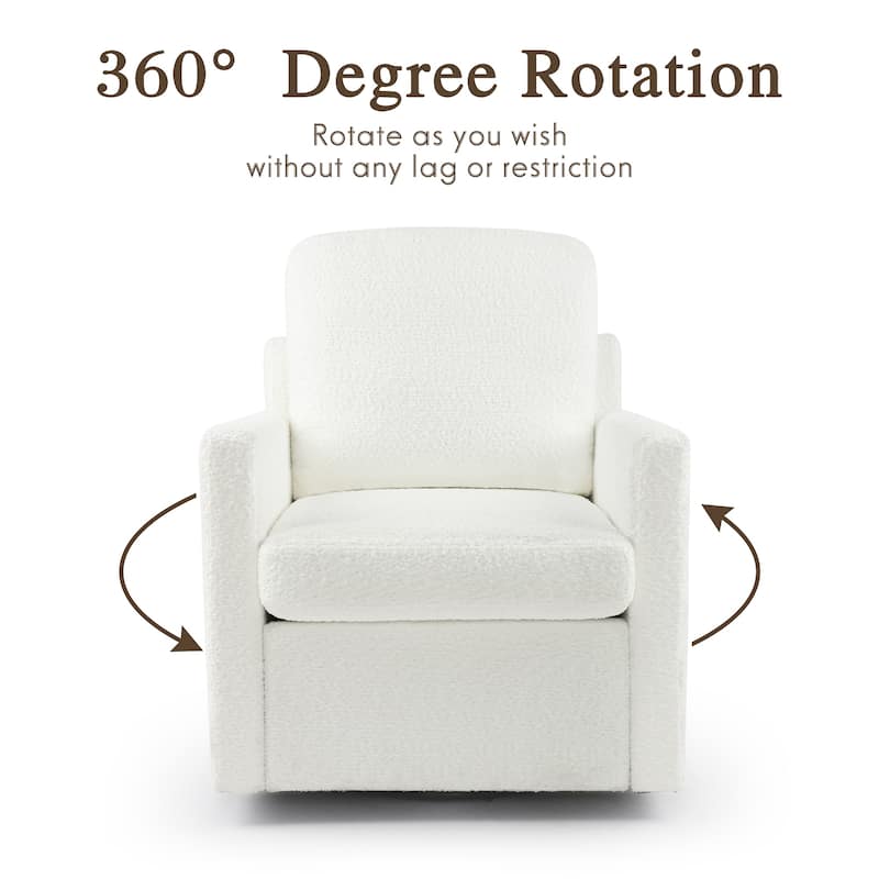 Furry Swivel Chair Comfy Teddy Accent Armchair Soft Padded Single Sofa Reading Chair with Pillow，Set of 1