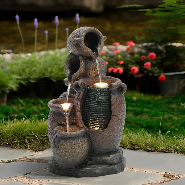 slide 2 of 11, Rustic Brown Urns Resin Outdoor Fountain with LED Lights