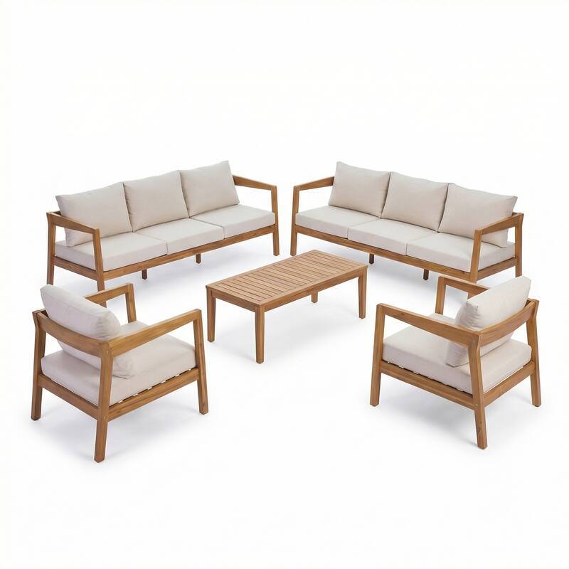 Christopher Knight Home Kaelis Acacia Wood 5-Piece Outdoor Patio Furniture Set with Cushion
