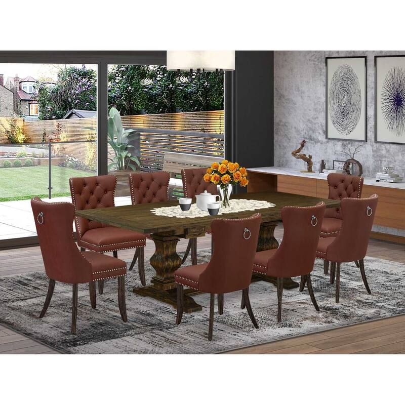 Rectangle Dining Set with 8 Chairs - Distressed Jacobean Kitchen Table Set