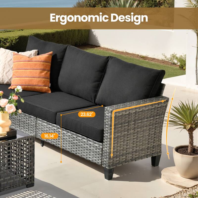 XIZZI Patio Wicker Furniture Conversation Set with Swivel Chairs