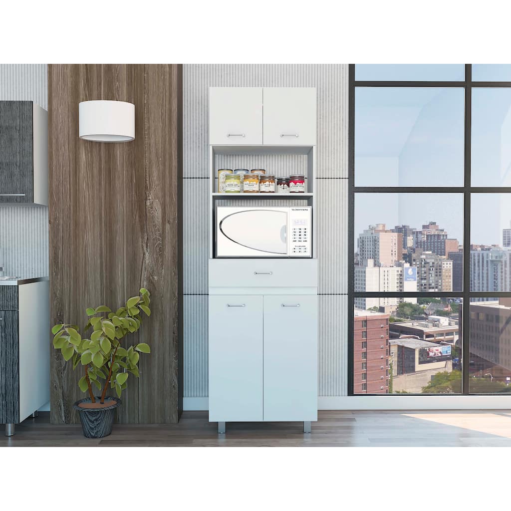 Pembrooke 2-Shelf 1-Drawer Microwave Pantry Cabinet White