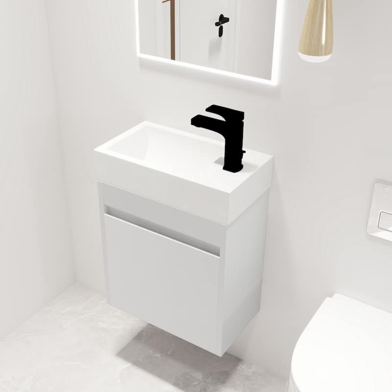 Malwee 18" Floating Bathroom Vanity, Mini Wall Mounted Bathroom Vanity, Single with Resin Sink and Soft Close Door