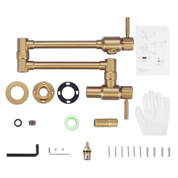 dimension image slide 0 of 7, WOWOW Wall Mounted Pot Filler Faucet with Double Joint Swing Arms