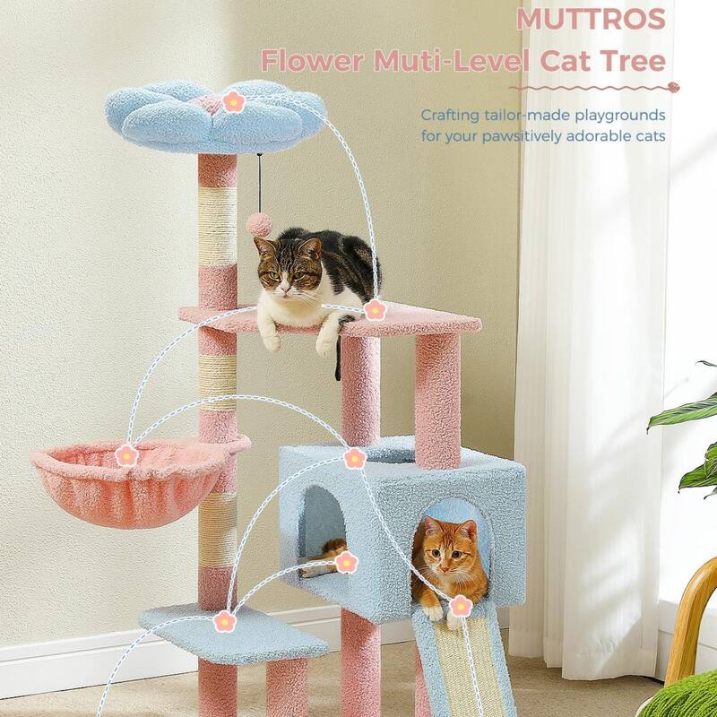 Multi-Level Cat Tree - Blue/Pink
