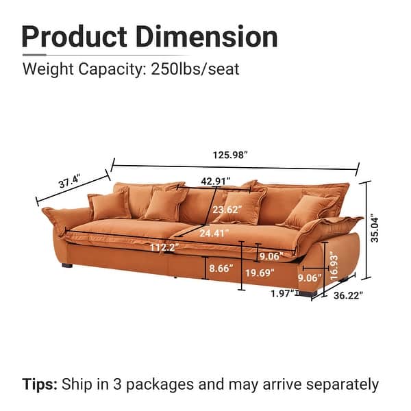 dimension image slide 2 of 3, 126" Velvet Sectional Sofa,Modular 3-Piece with Storage Removable Cushions