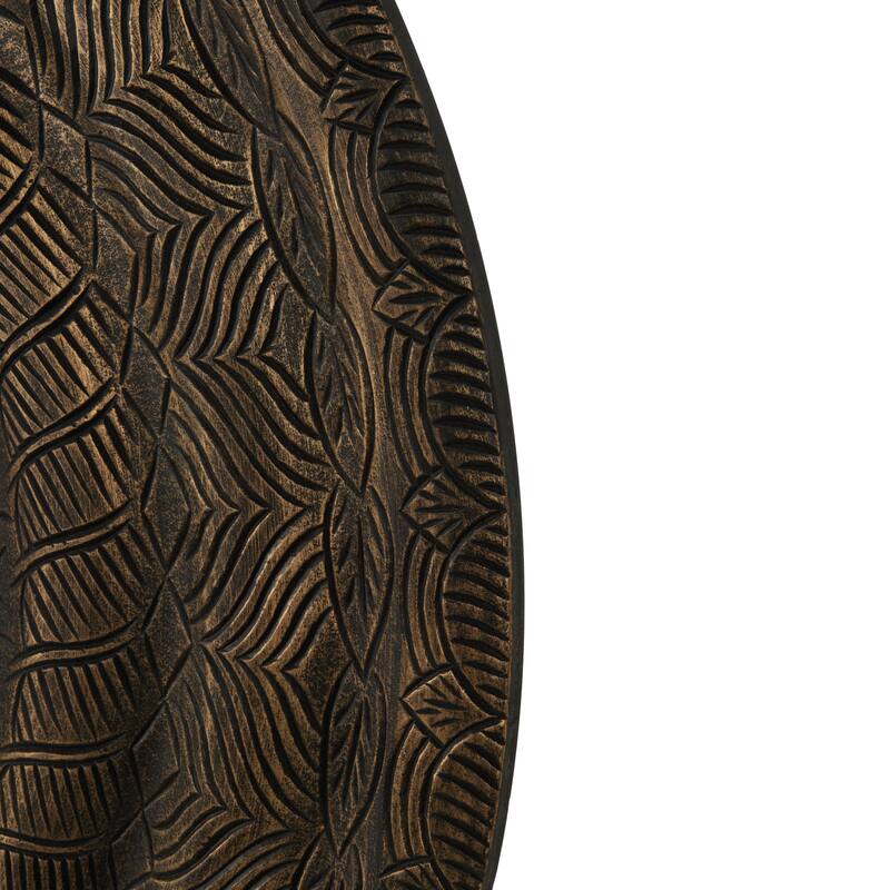 Wooden Floral Carved Wall Decor with Scroll and Leaf Details - Bronze - Roche River Decor