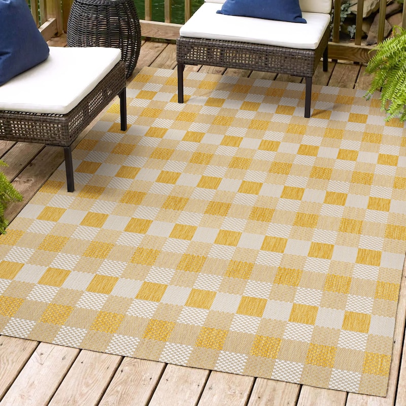 JONATHAN Y Biot Traditional Geometric Bold Gingham Black/Cream Indoor/Outdoor Area Rug