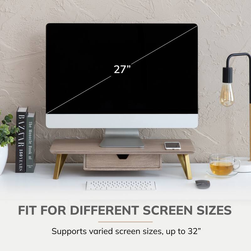 Jani Wood Monitor Stand Riser Desk - Ergonomic Design Stand, Desktop Organizer Table for Home, Office Workspace, Gaming Desk