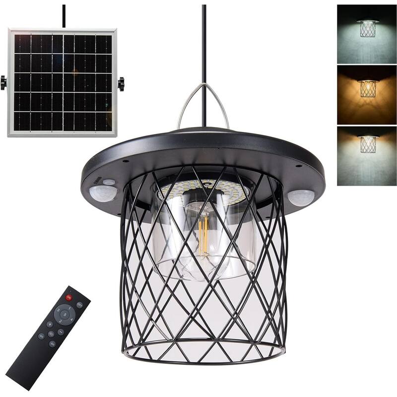 Led solar lights black pendant lamp ‎plastic, metal Patio light